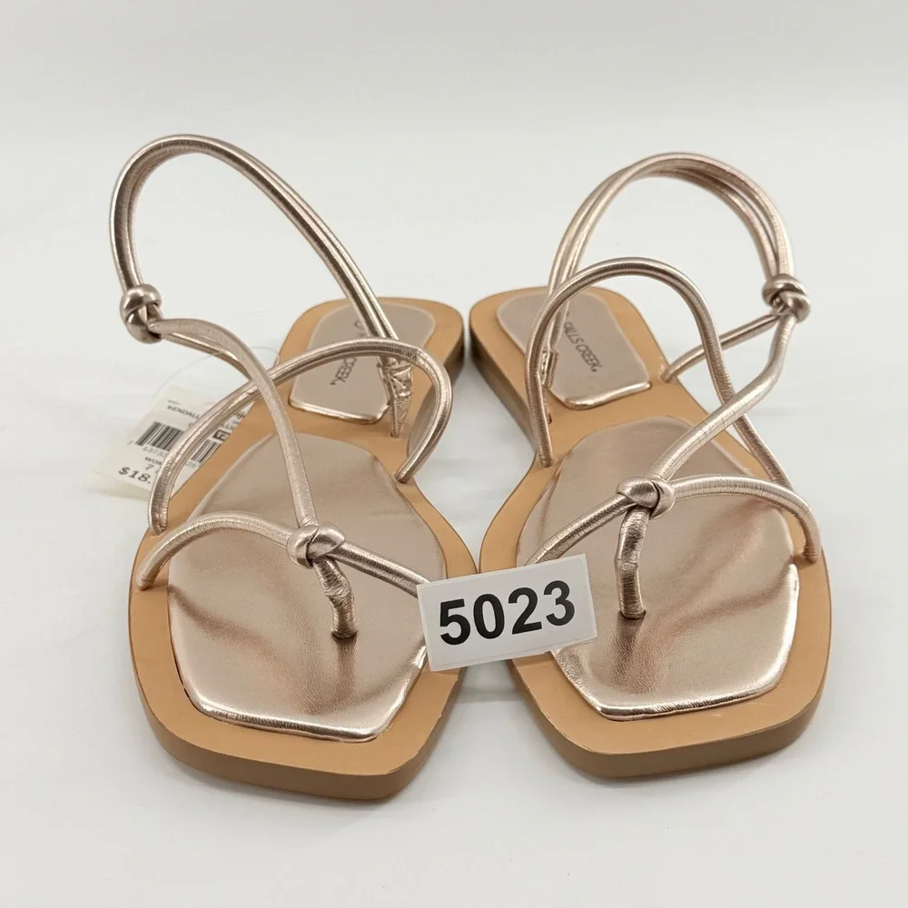 Falls Creek Womens 7 Kendall Metallic Sandals Rose Gold Strappy Square Toe Boho